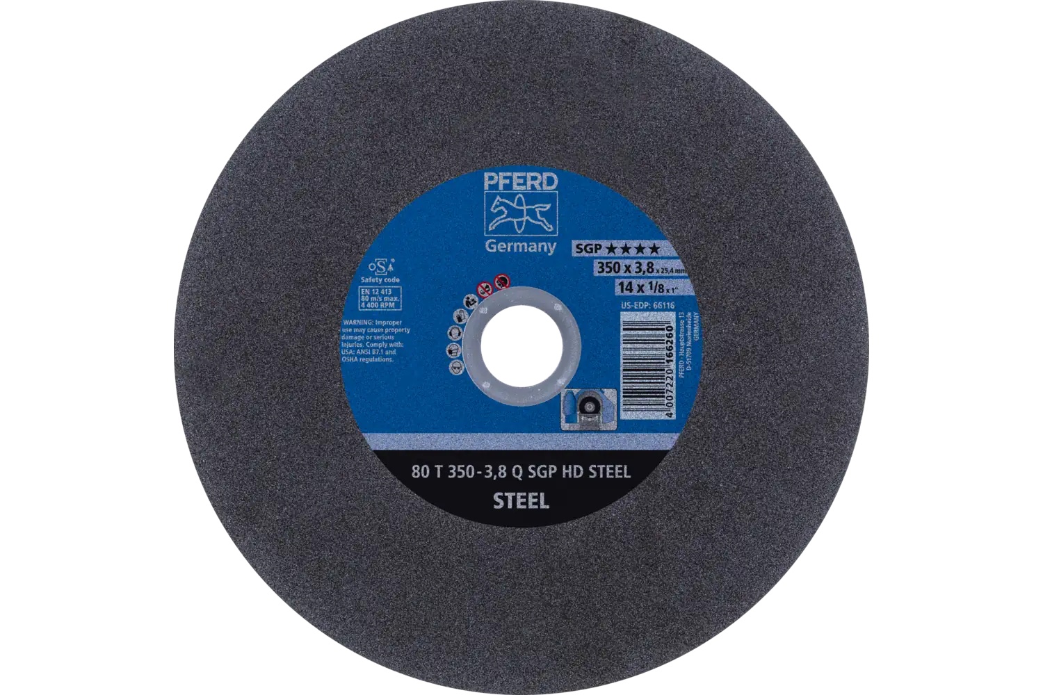 Picture of Pferd Large Diameter Cut-Off Wheel 14" X 1/8 X 1, Sgp Hd Steel, Q, Aluminum Oxide